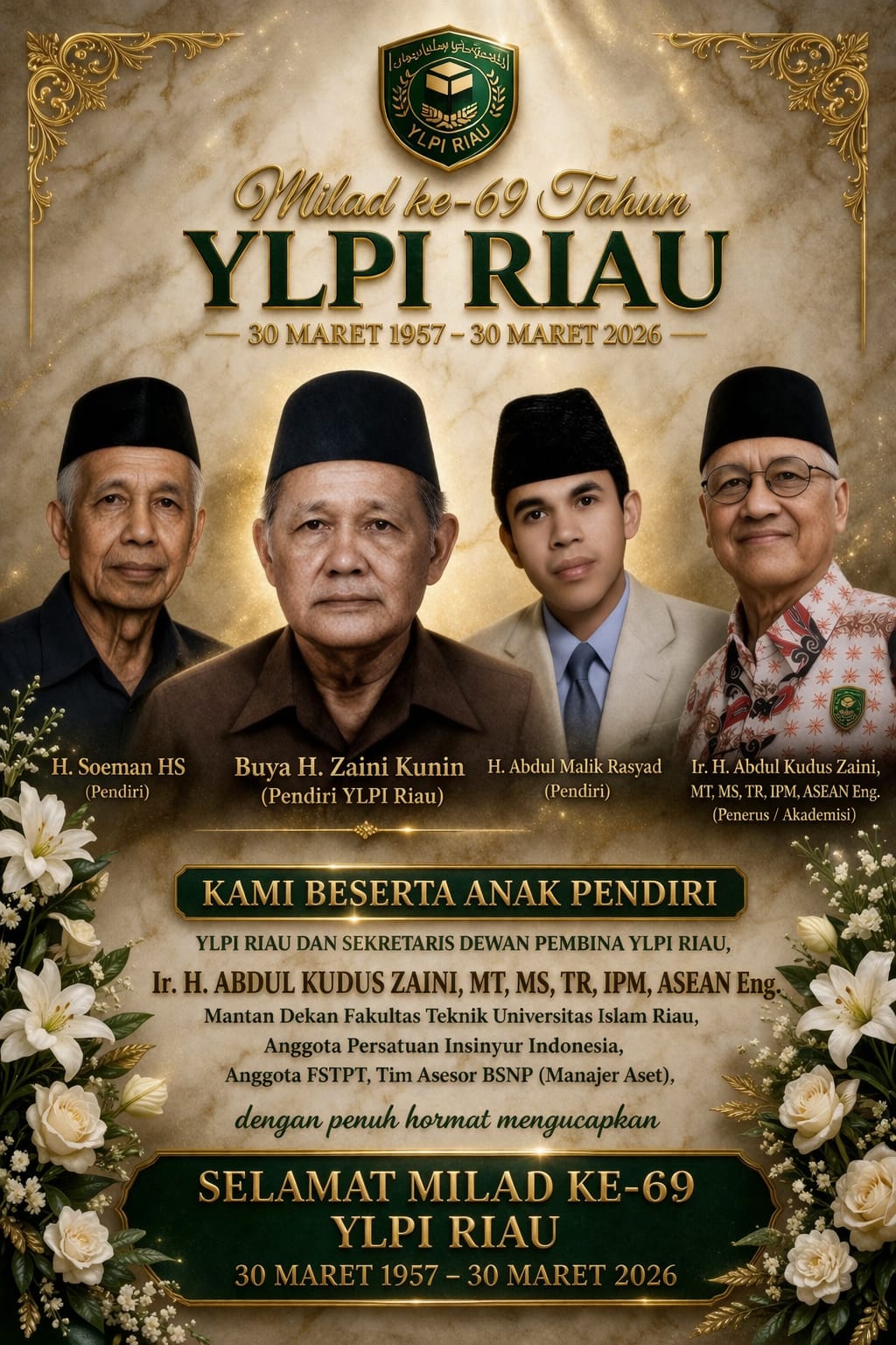 Milad ke-69 YLPI Riau: Sekretaris H. Abdul Kudus Sampaikan Ucapan Selamat dan Harapan Besar