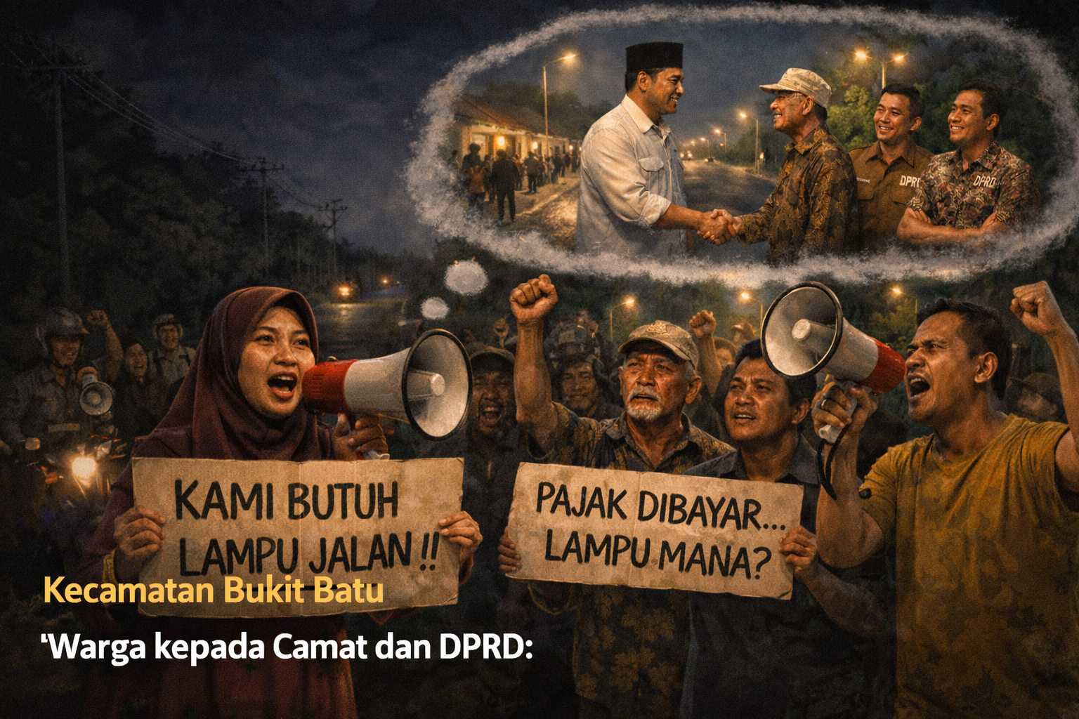 Gelap Bertahun-tahun, Warga Bukit Batu Pertanyakan Realisasi Pajak Penerangan Jalan