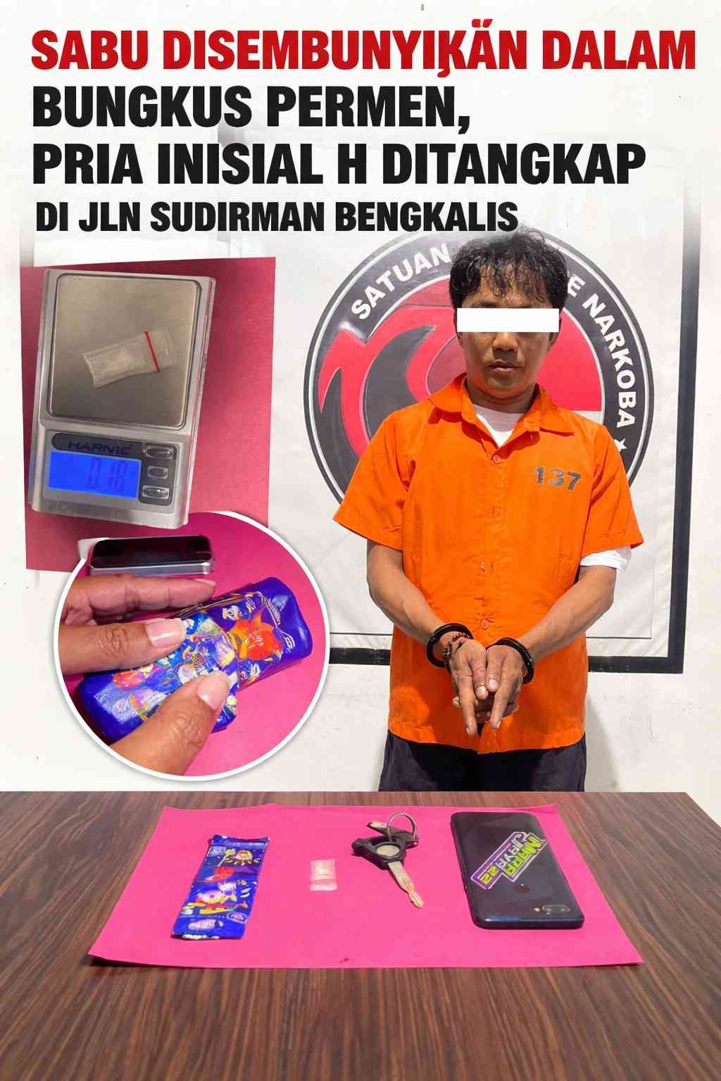 Sabu Disembunyikan dalam Bungkus Permen, Pria Inisial H Ditangkap Di jln Sudirman Bengkalis