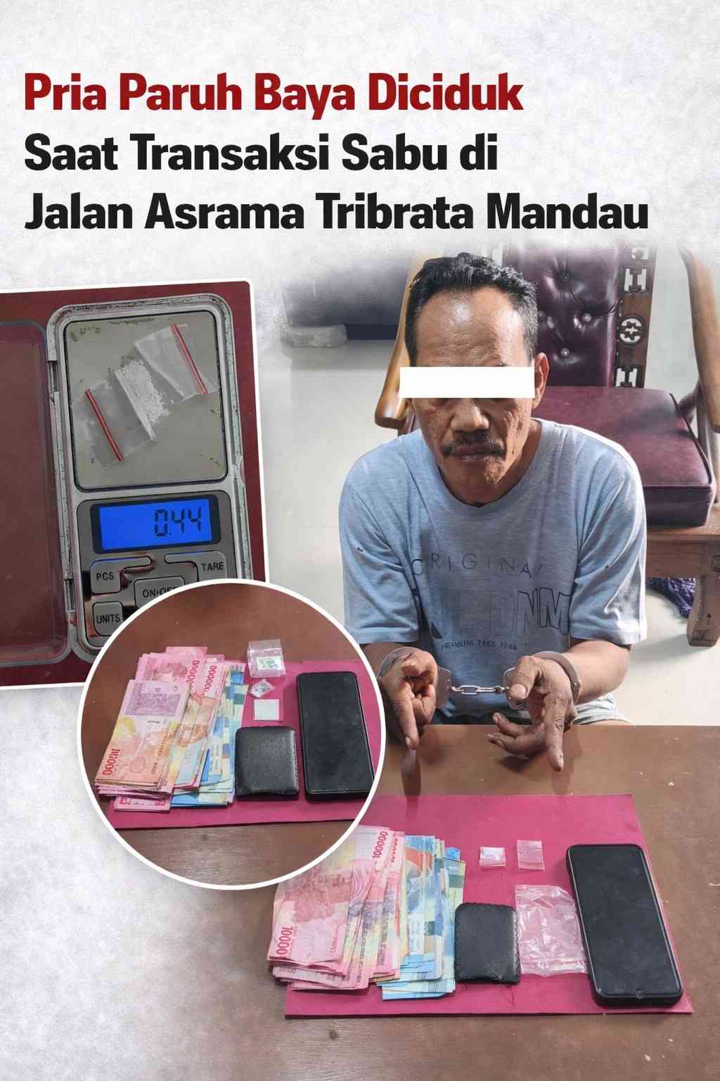 Pria Paruh Baya Diciduk Saat Transaksi Sabu di Jalan Asrama Tribrata Mandau