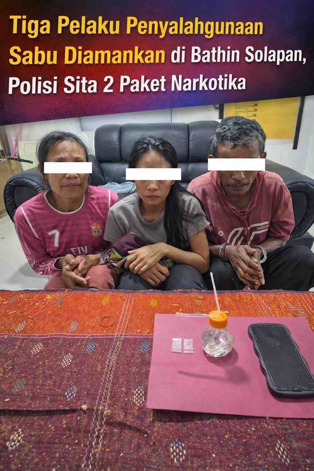Tiga Pelaku Penyalahgunaan Sabu Diamankan di Bathin Solapan, Polisi Sita 2 Paket Narkotika