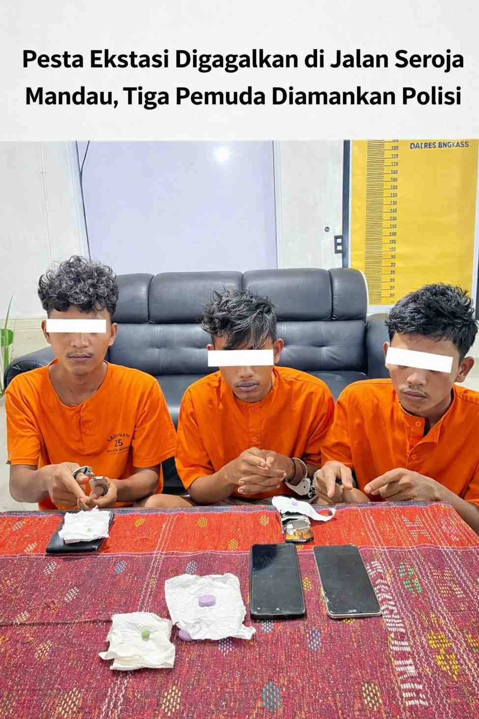 Pesta Ekstasi Digagalkan di Jalan Seroja Mandau, Tiga Pemuda Diamankan Polisi