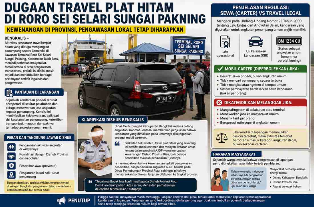 Dugaan Travel Plat Hitam di Roro Sei Selari Sungai Pakning, Kewenangan di Provinsi, Pengawasan Lokal Tetap Diharapkan