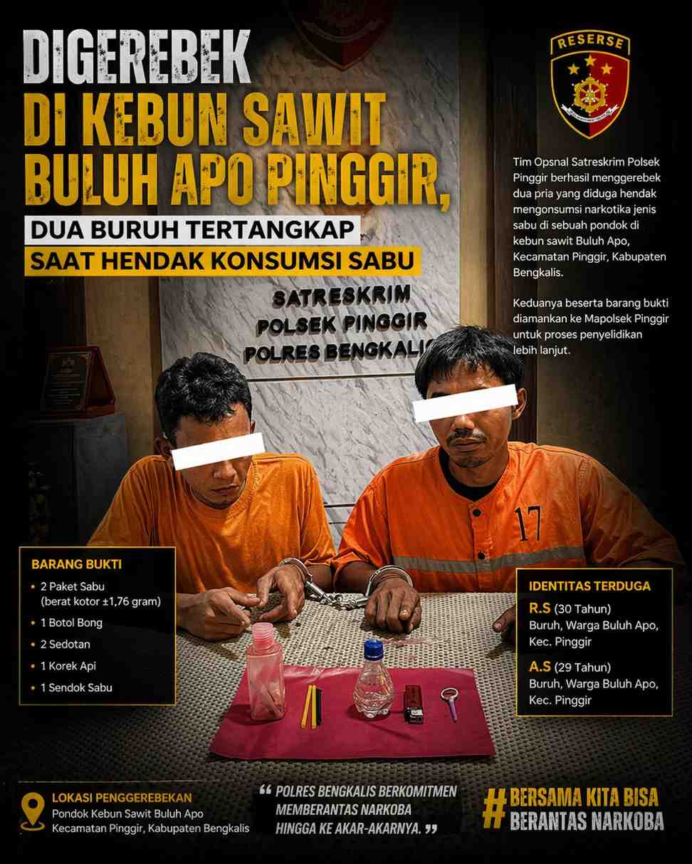 Digerebek di Kebun Sawit Buluh Apo Pinggir, Dua Buruh Tertangkap Saat Hendak Konsumsi Sabu