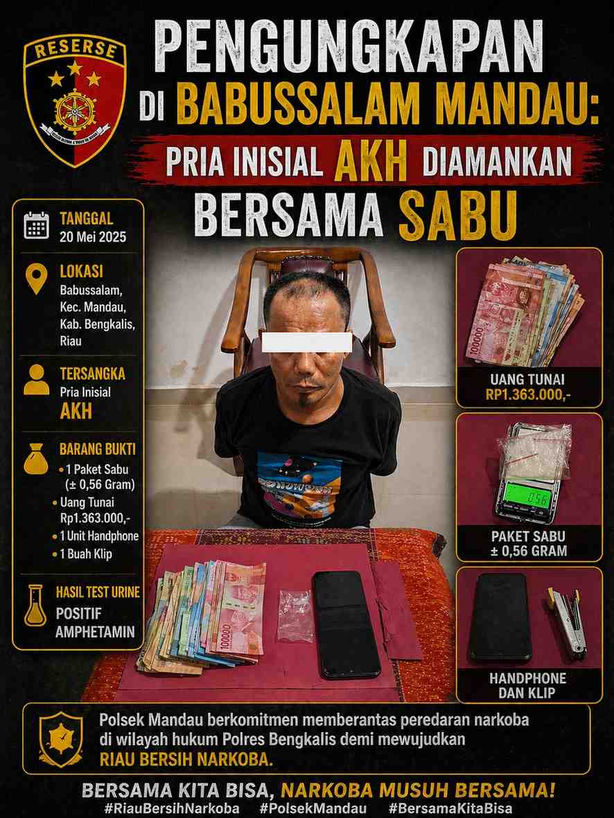 Pengungkapan di Babussalam Mandau: Pria Inisial AKH Diamankan Bersama Sabu