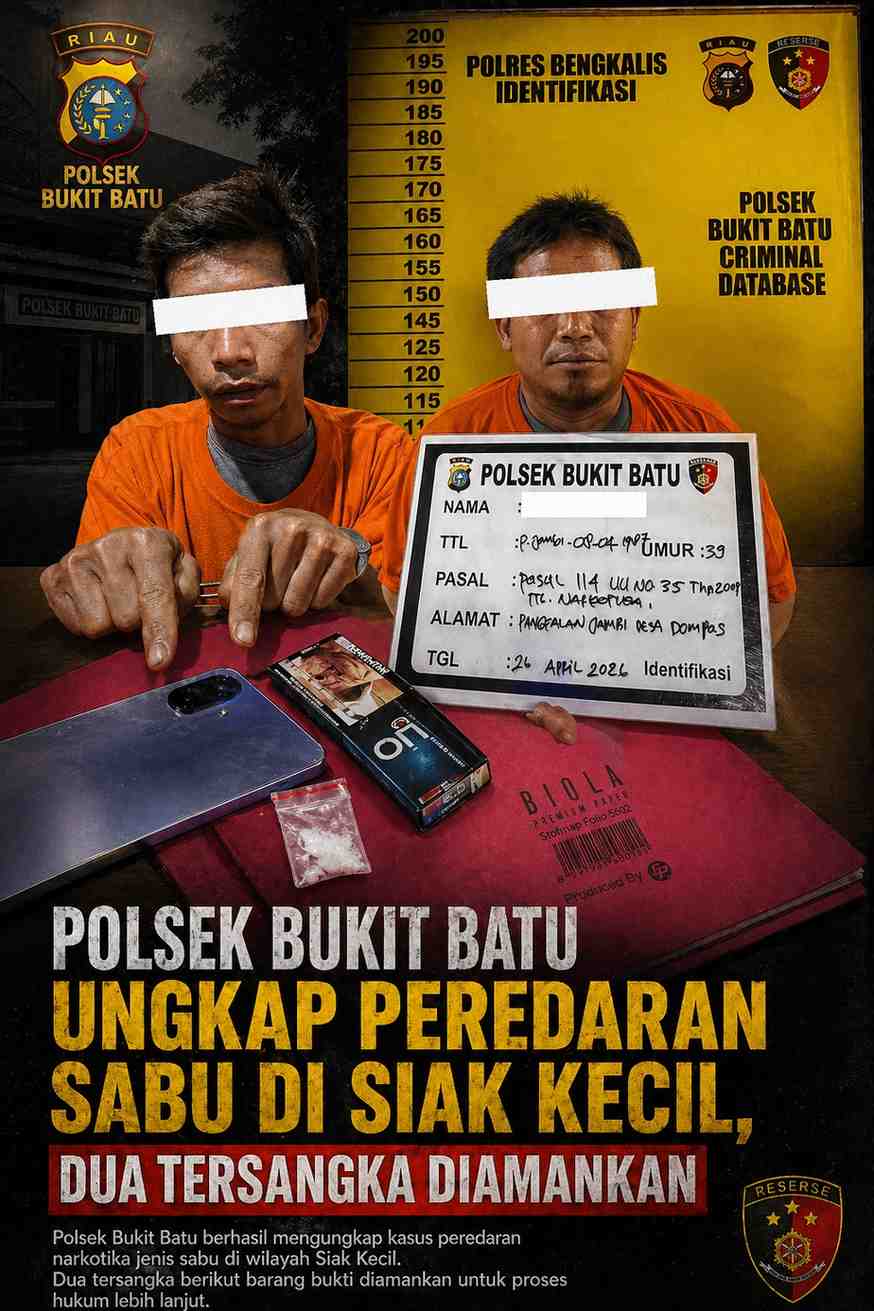 Polsek Bukit Batu Ungkap Peredaran Sabu di Siak Kecil, Dua Tersangka Diamankan
