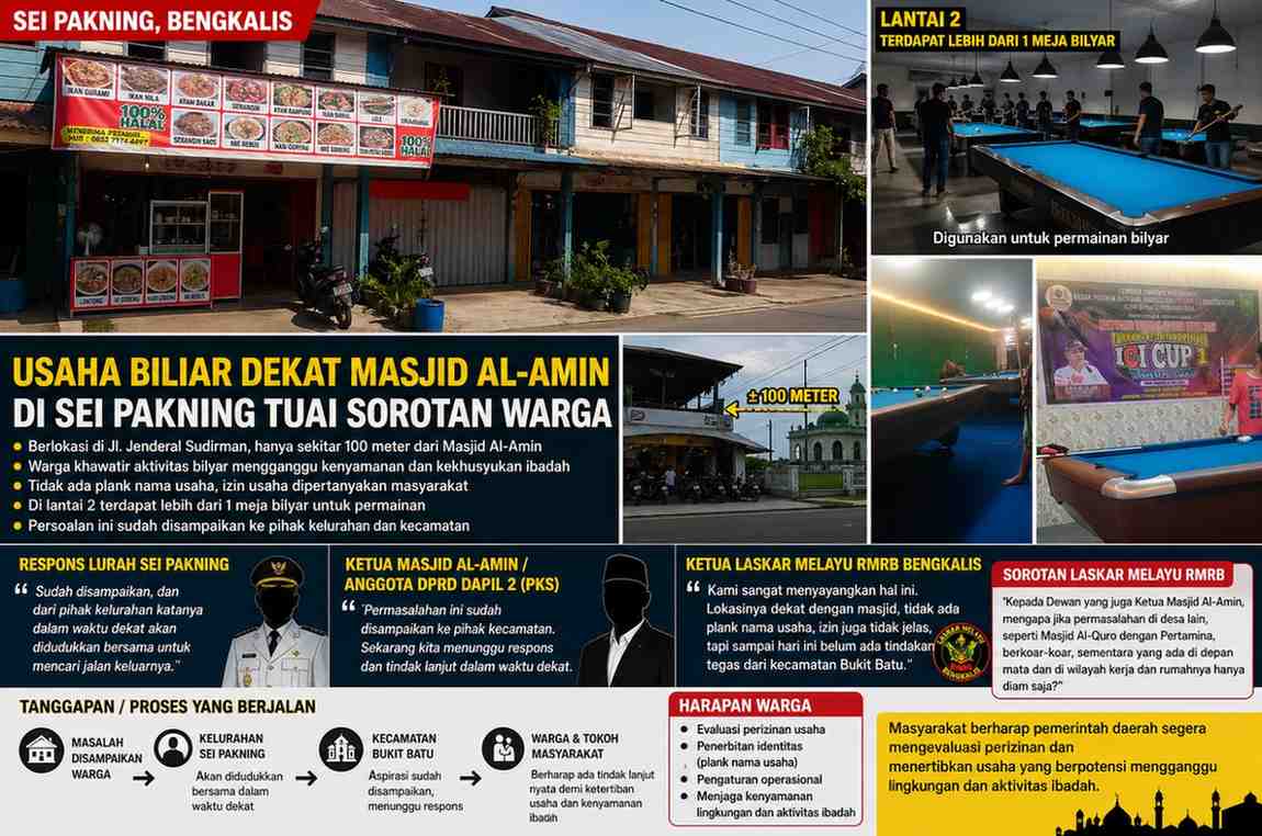 Usaha Biliar Berjarak 100 Meter dari Masjid di Sei Pakning Tuai Sorotan Warga