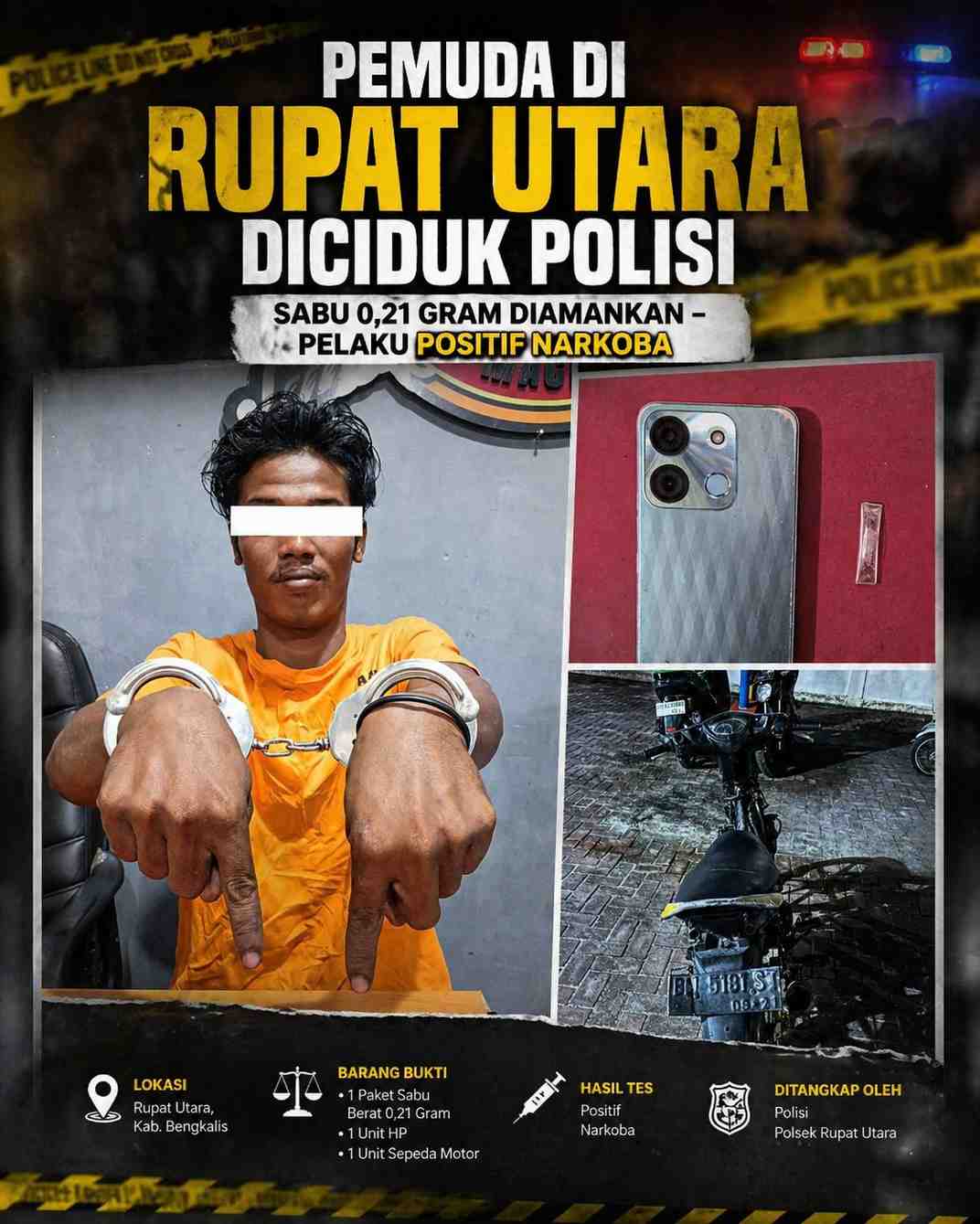 Pemuda di Rupat Utara Diciduk Polisi, Sabu 0,21 Gram Diamankan – Pelaku Positif Narkoba
