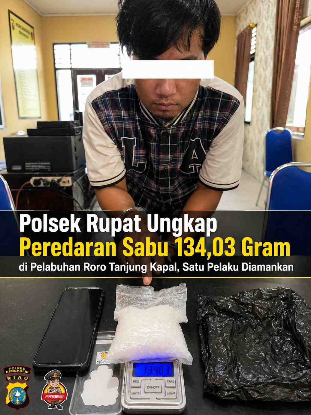 Polsek Rupat Ungkap Peredaran Sabu 134,03 Gram di Pelabuhan Roro Tanjung Kapal, Satu Pelaku Diamankan