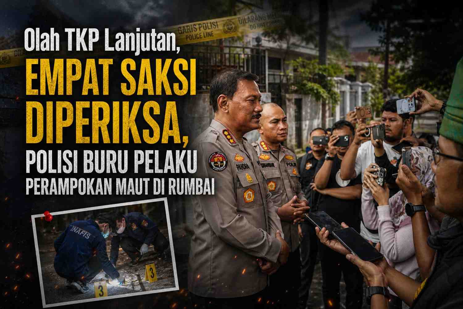 Olah TKP Lanjutan, Empat Saksi Diperiksa, Polisi Buru Pelaku Perampokan Maut di Rumbai