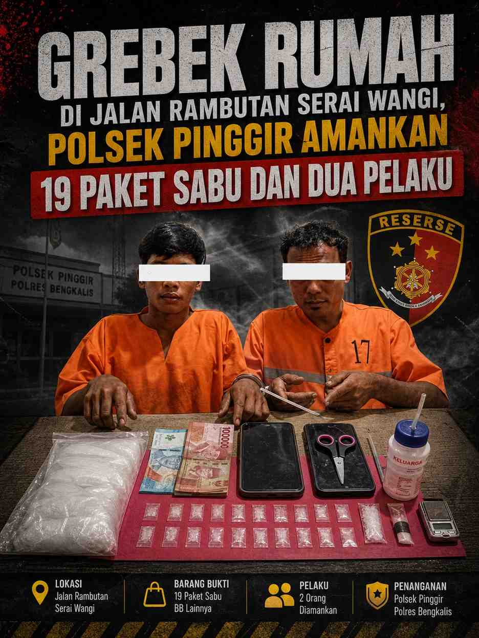 Grebek Rumah di Jalan Rambutan Serai Wangi, Polsek Pinggir Amankan 19 Paket Sabu dan Dua Pelaku