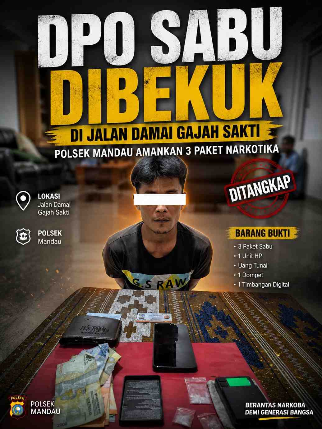 DPO Sabu Dibekuk di Jalan Damai Gajah Sakti, Polsek Mandau Amankan 3 Paket Narkotika