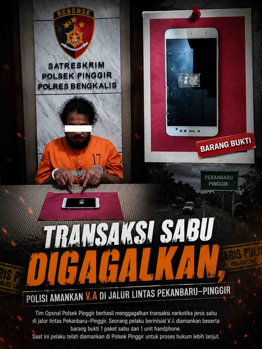 Transaksi Sabu Digagalkan, Polisi Amankan V.A di Jalur Lintas Pekanbaru–Pinggir