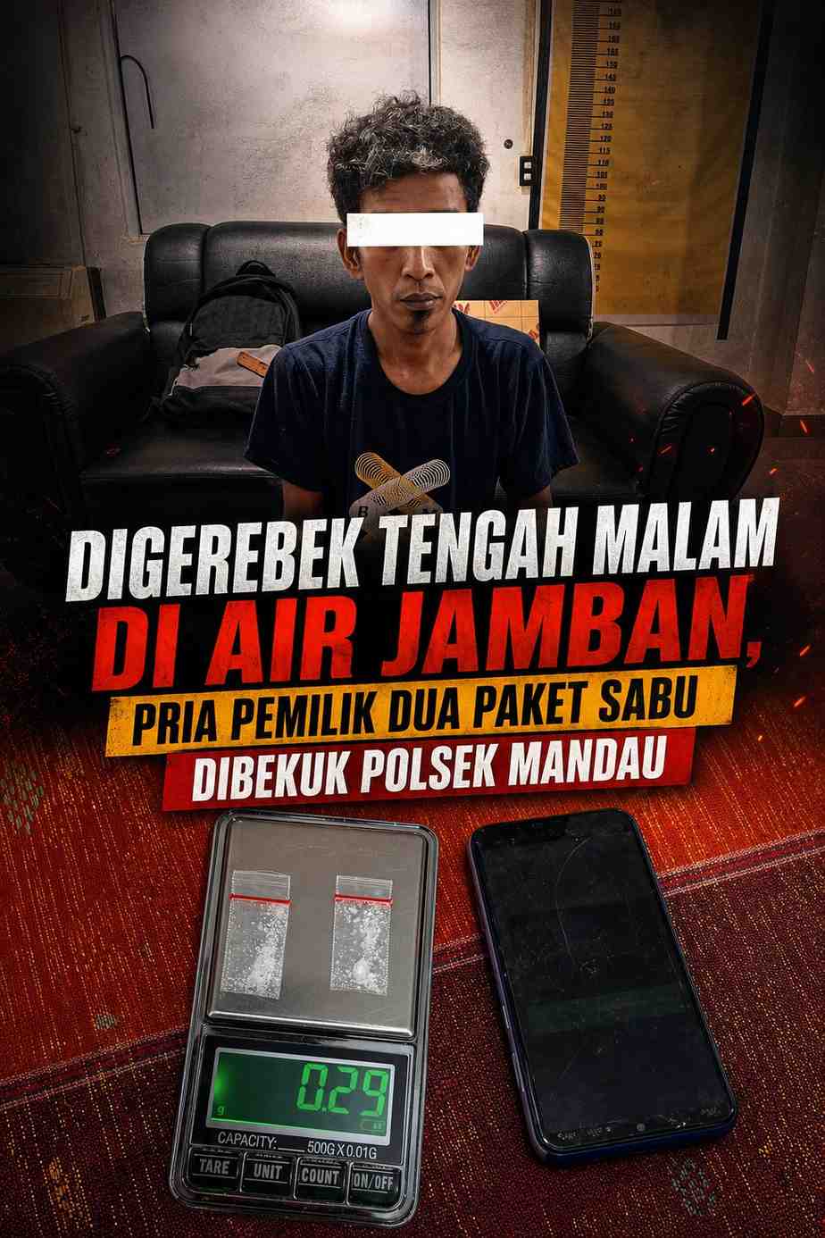 Digerebek Tengah Malam di Air Jamban, Pria Pemilik Dua Paket Sabu Dibekuk Polsek Mandau