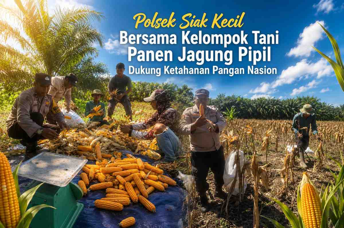Polsek Siak Kecil Bersama Kelompok Tani Panen Jagung Pipil Dukung Ketahanan Pangan Nasional