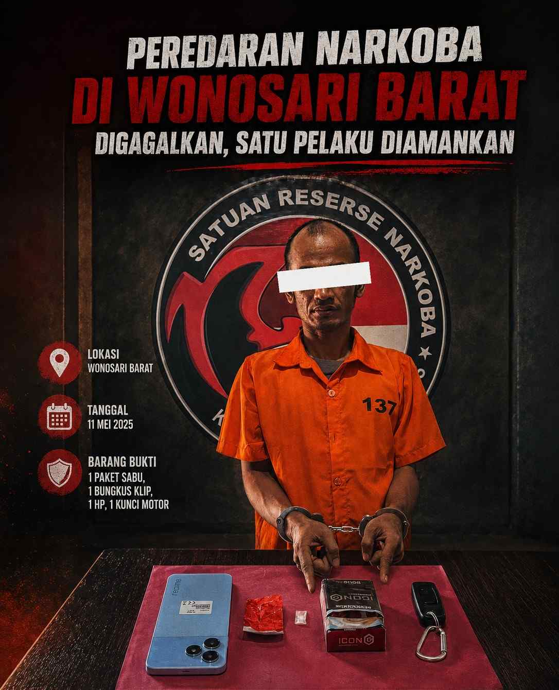 Peredaran Narkoba di Wonosari Barat Digagalkan, Satu Pelaku Diamankan