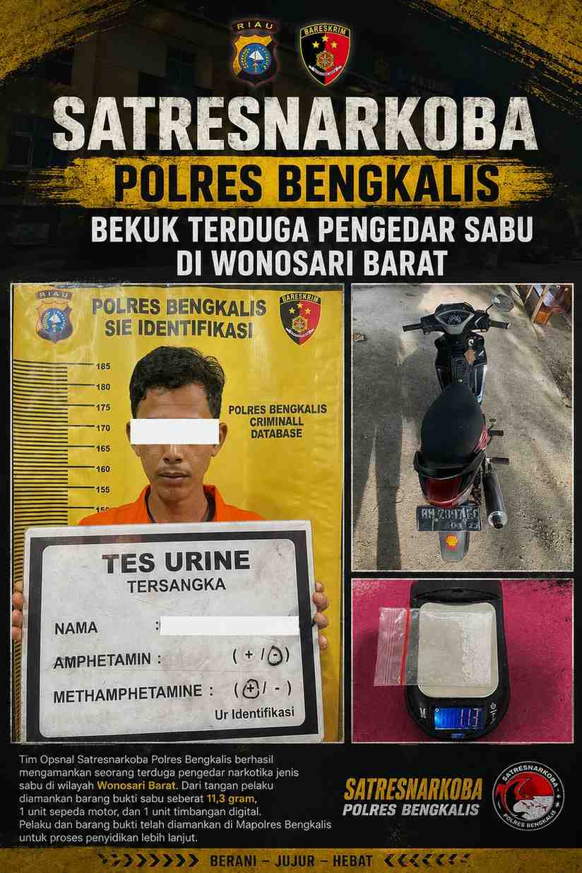 Satresnarkoba Polres Bengkalis Bekuk Terduga Pengedar Sabu di Wonosari Barat