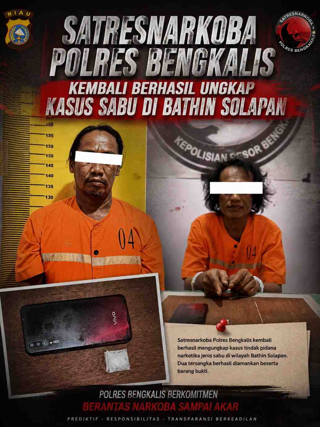 SATRESNARKOBA POLRES BENGKALIS KEMBALI BERHASIL UNGKAP KASUS SABU DI BATHIN SOLAPAN