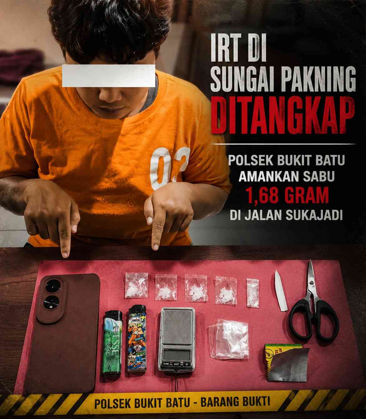 IRT di Sungai Pakning Ditangkap, Polsek Bukit Batu Amankan Sabu 1,68 Gram di Jalan Sukajadi