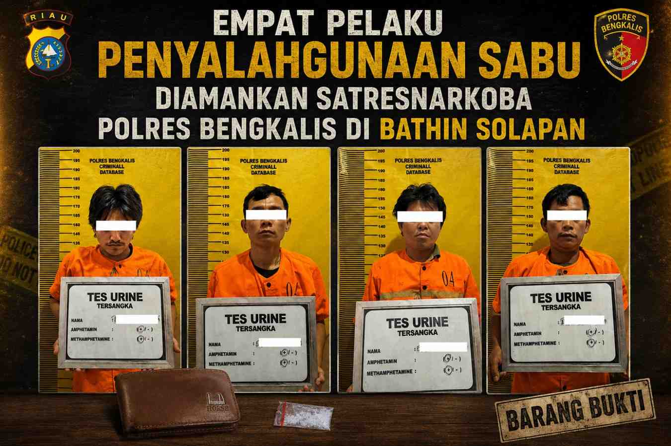 Empat Pelaku Penyalahgunaan Sabu Diamankan Satresnarkoba Polres Bengkalis di Bathin Solapan