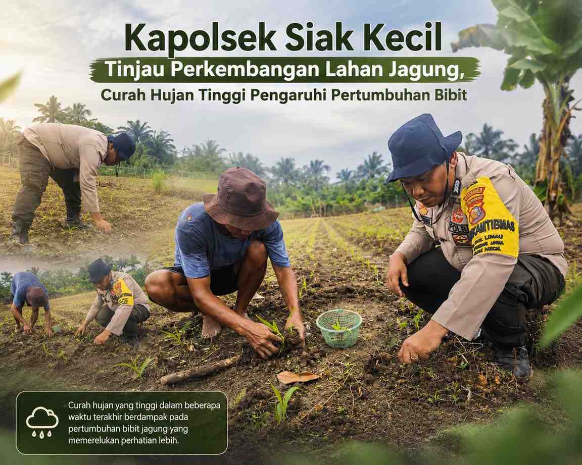 Kapolsek Siak Kecil Tinjau Perkembangan Lahan Jagung, Curah Hujan Tinggi Pengaruhi Pertumbuhan Bibit