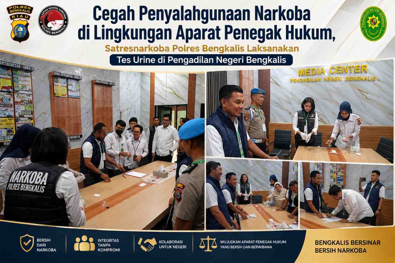 Cegah Penyalahgunaan Narkoba di Lingkungan Aparat Penegak Hukum, Satresnarkoba Polres Bengkalis Laksanakan Tes Urine di Pengadilan Negeri Bengkalis