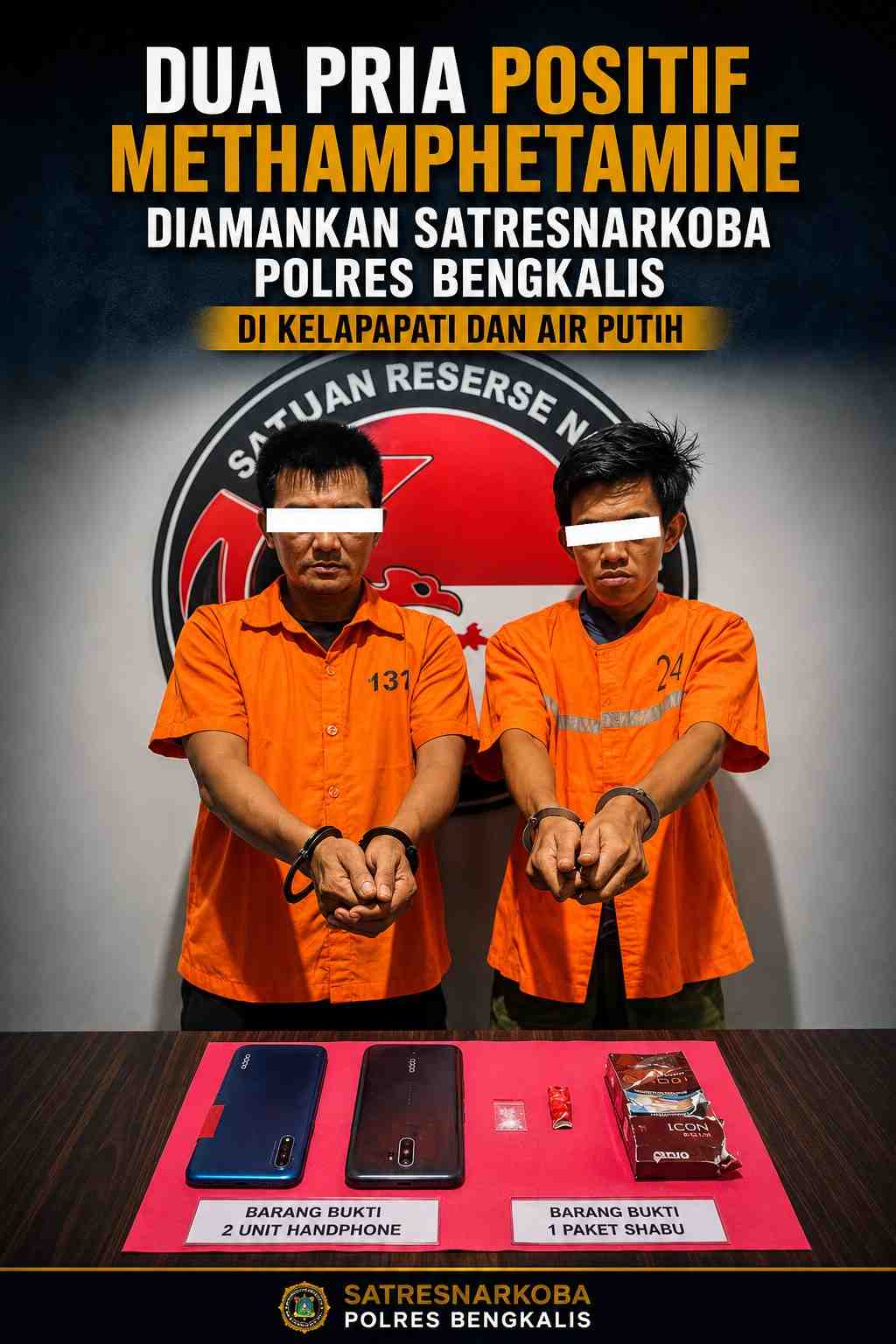 Dua Pria Positif Methamphetamine Diamankan Satresnarkoba Polres Bengkalis di Kelapapati dan Air Putih