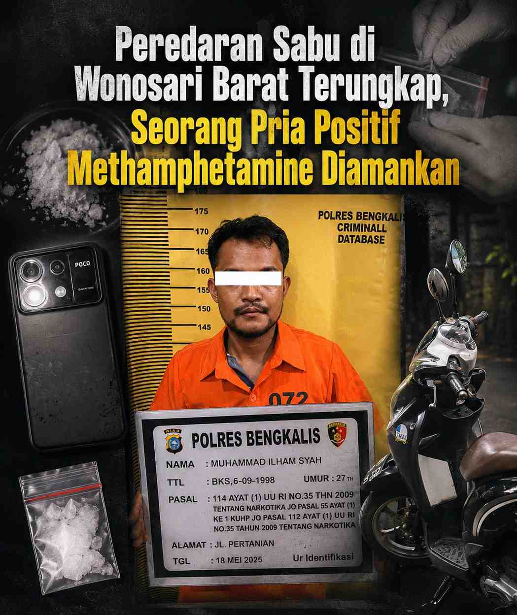 Peredaran Sabu di Wonosari Barat Terungkap, Seorang Pria Positif Methamphetamine Diamankan