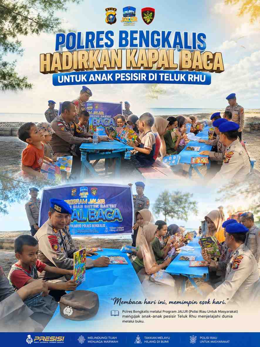 POLRES BENGKALIS HADIRKAN KAPAL BACA UNTUK ANAK PESISIR DI TELUK RHU