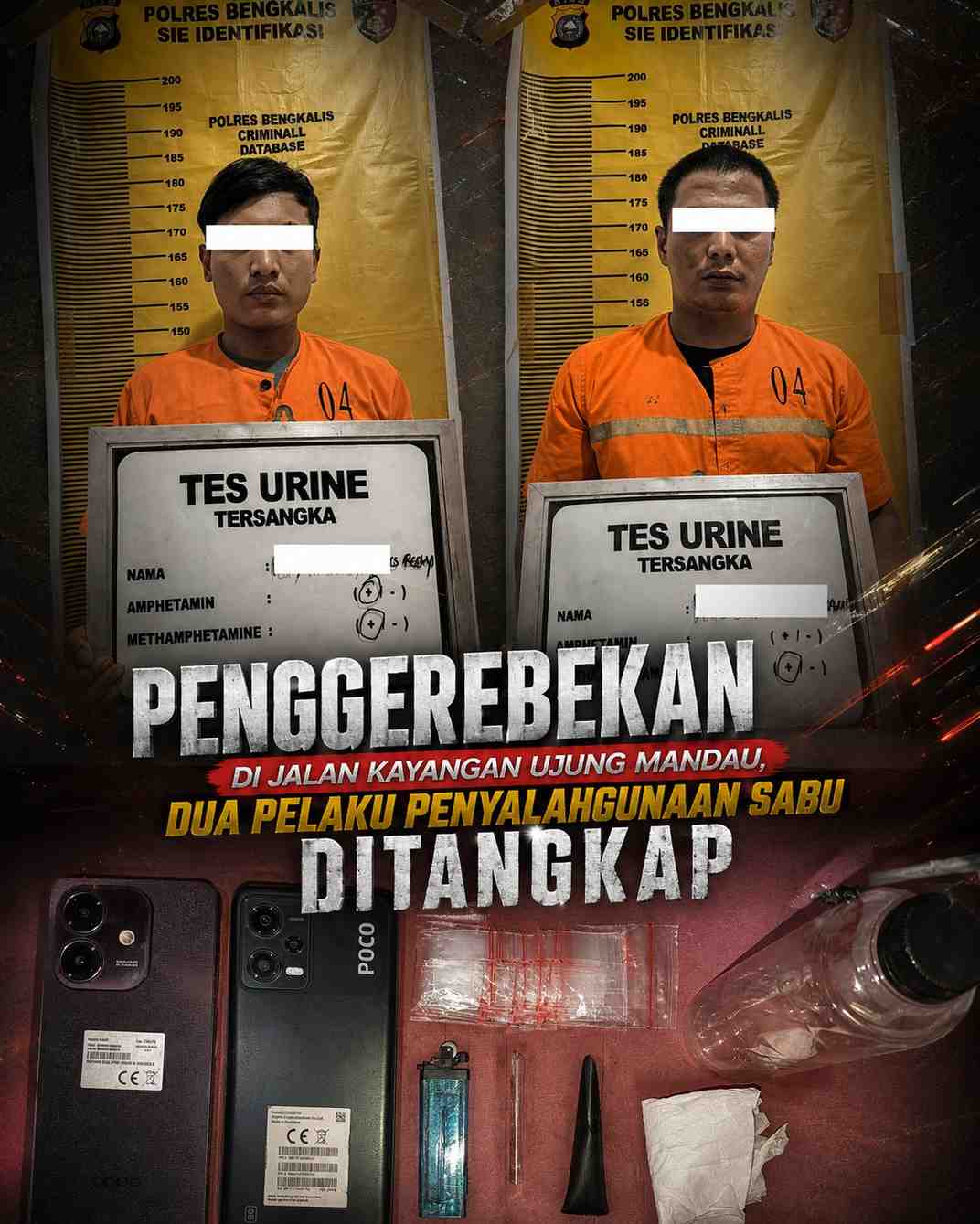 Penggerebekan di Jalan Kayangan Ujung Mandau, Dua Pelaku Penyalahgunaan Sabu Ditangkap