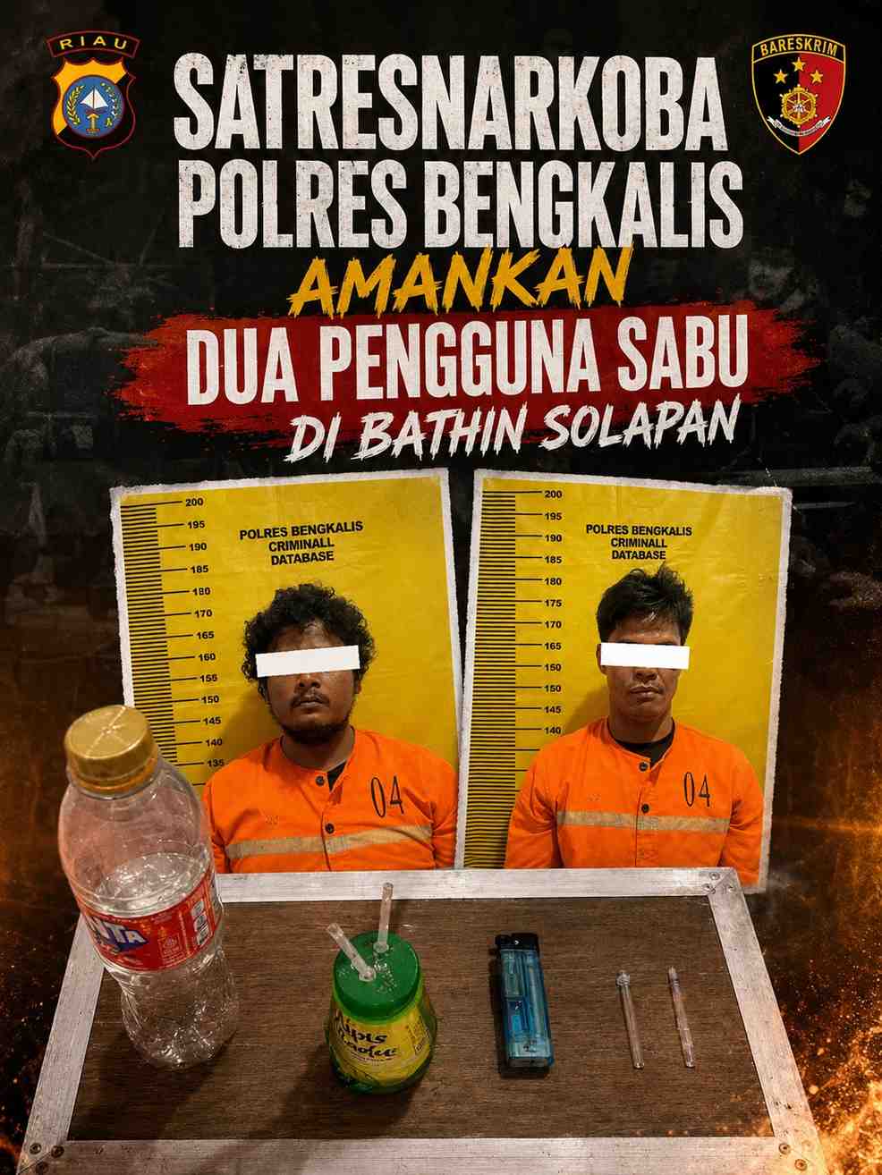 Satresnarkoba Polres Bengkalis Amankan Dua Pengguna Sabu di Bathin Solapan
