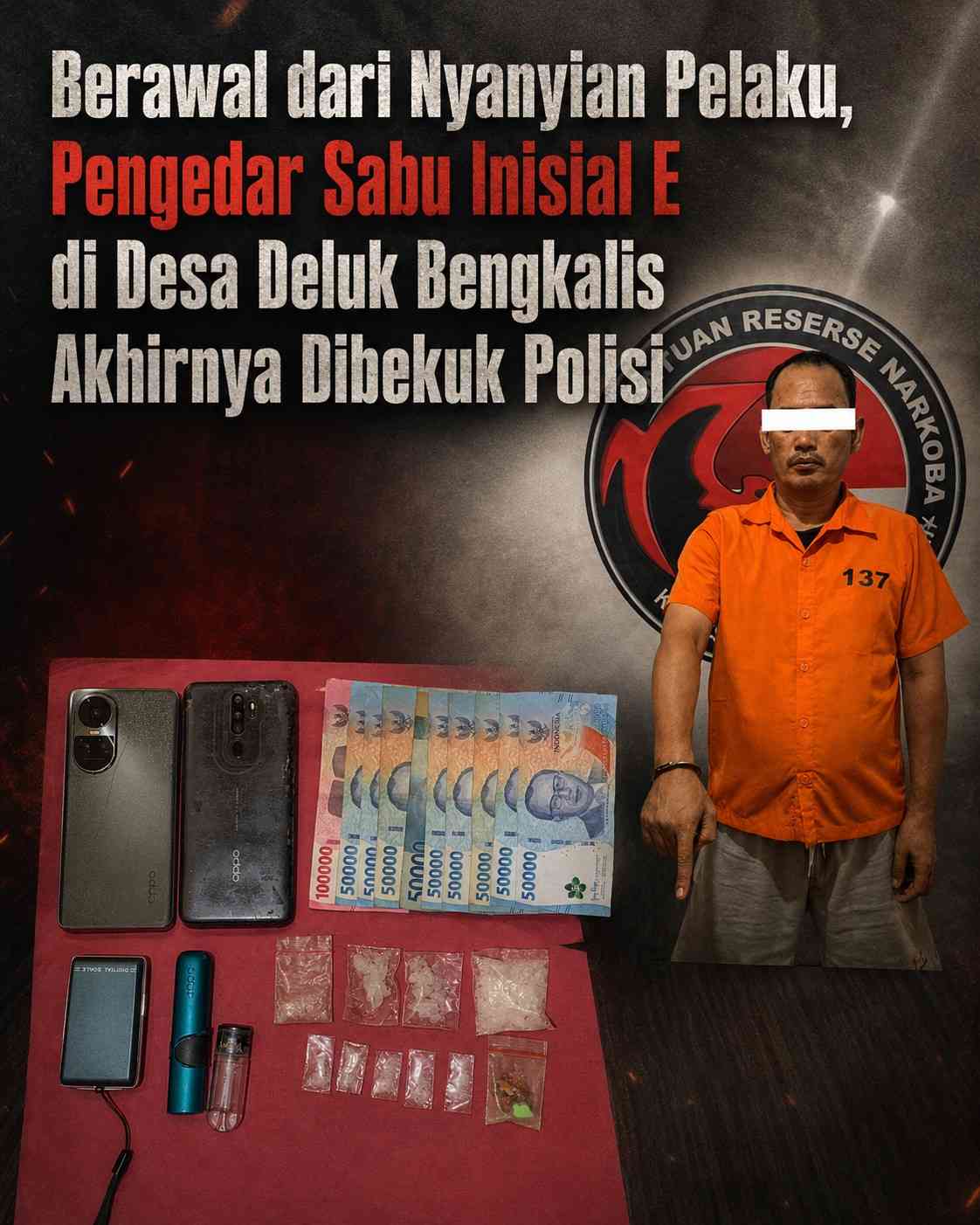 Berawal dari Nyanyian Pelaku, Pengedar Sabu Inisial E di Desa Deluk Bengkalis Akhirnya Dibekuk Polisi