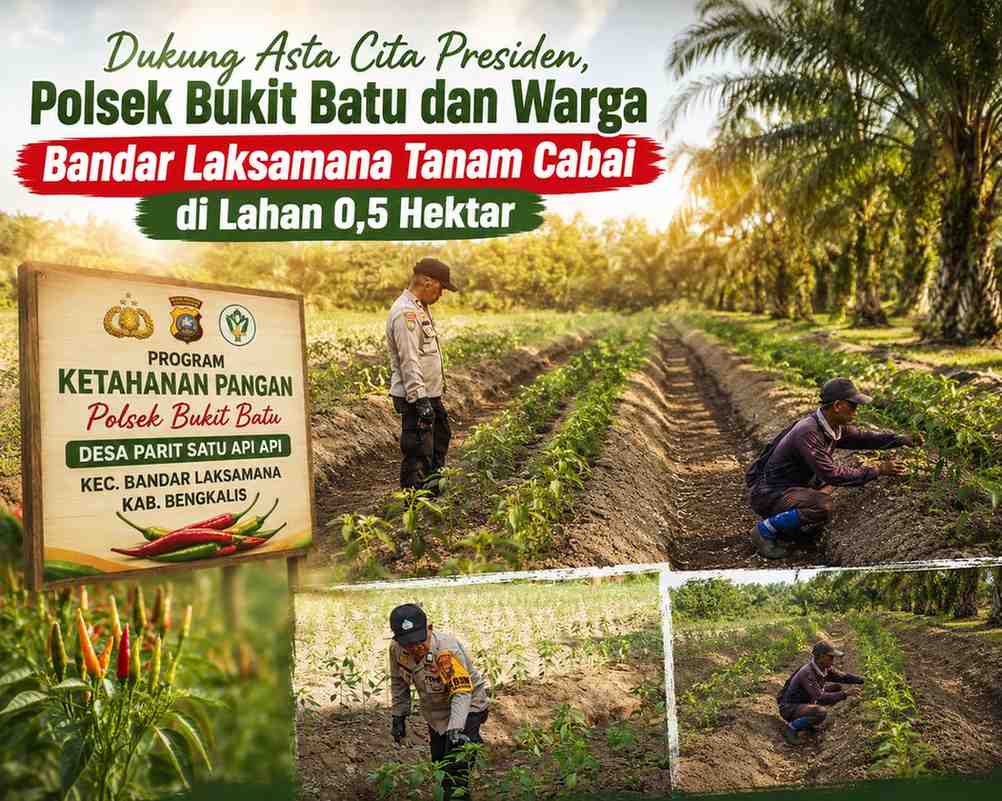 Dukung Asta Cita Presiden, Polsek Bukit Batu dan Warga Bandar Laksamana Tanam Cabai di Lahan 0,5 Hektar