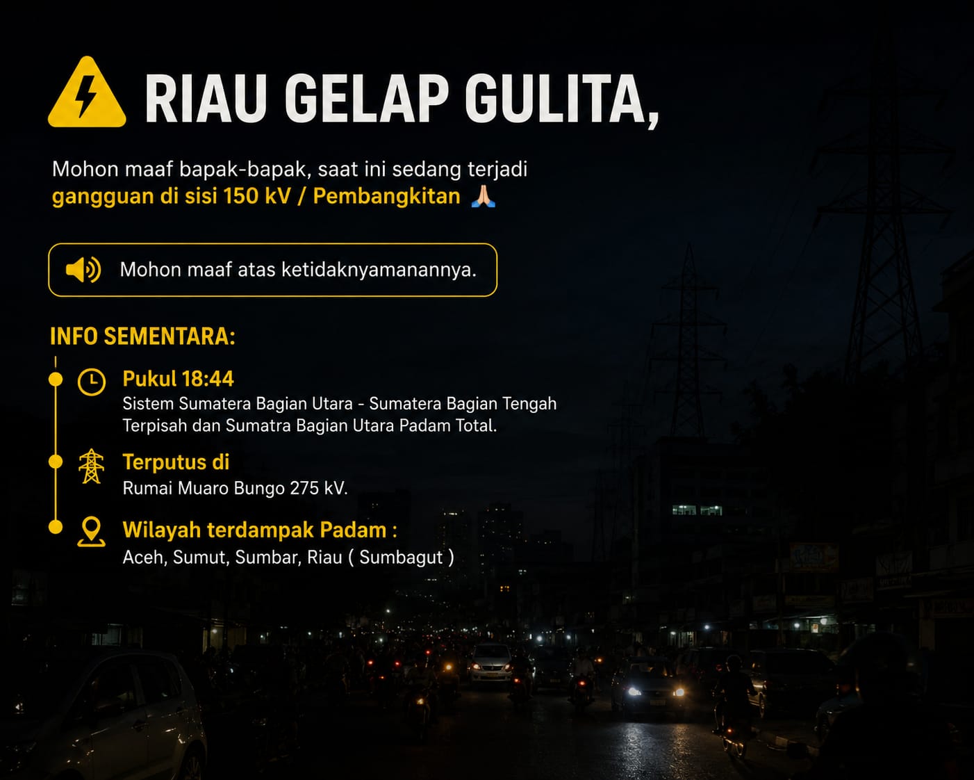 Sumatera Gelap Gulita: Mati Listrik Serentak, PLN Kerahkan Ratusan Personel