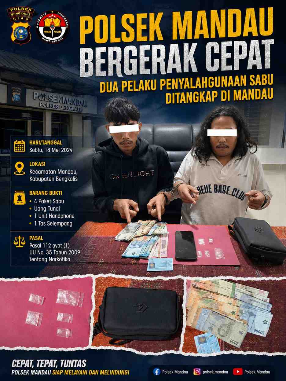 Polsek Mandau Bergerak Cepat, Dua Pelaku Penyalahgunaan Sabu Ditangkap di Mandau