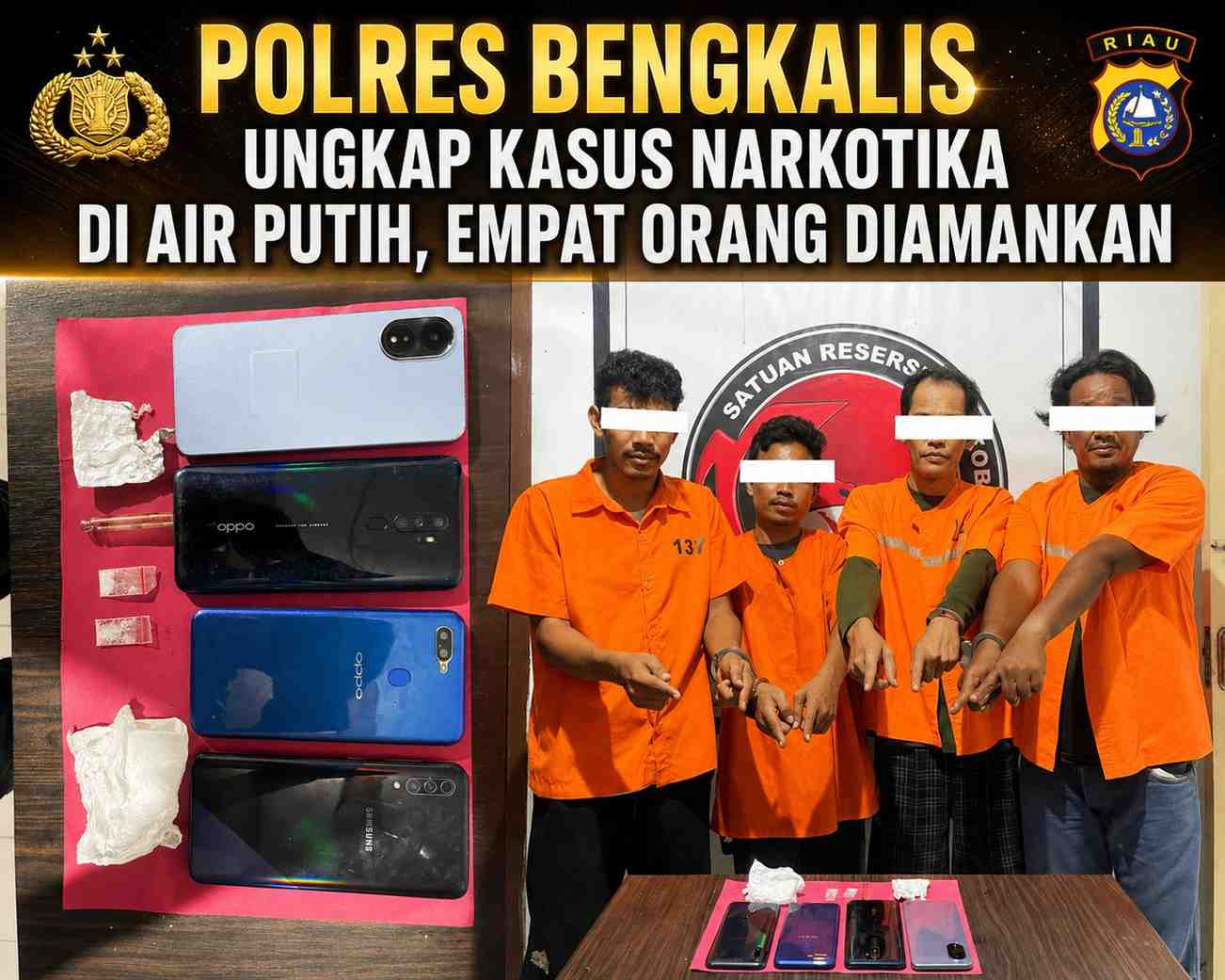 Polres Bengkalis Ungkap Kasus Narkotika di Air Putih, Empat Orang Diamankan