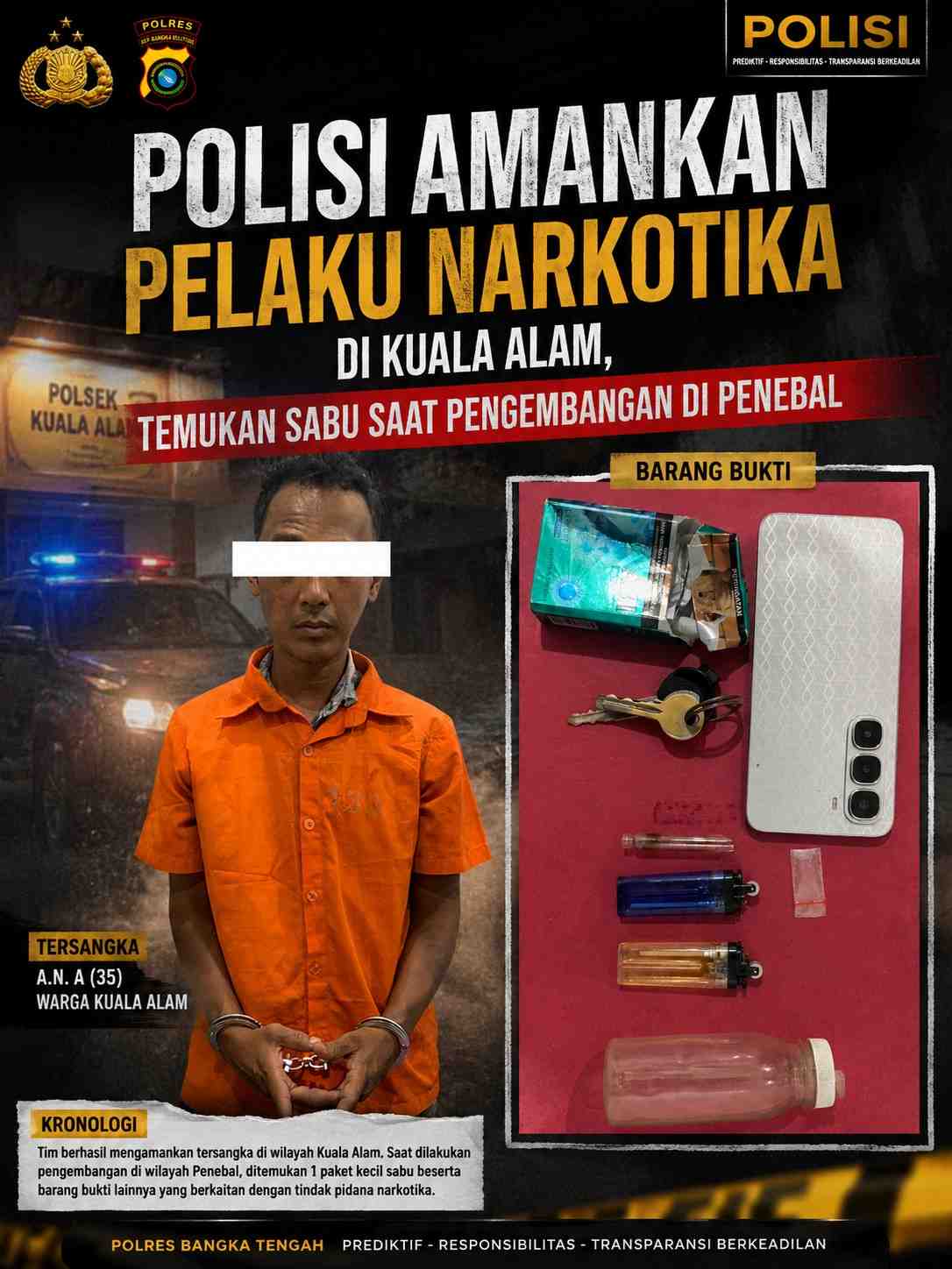 Polisi Amankan Pelaku Narkotika di Kuala Alam, Temukan Sabu Saat Pengembangan di Penebal