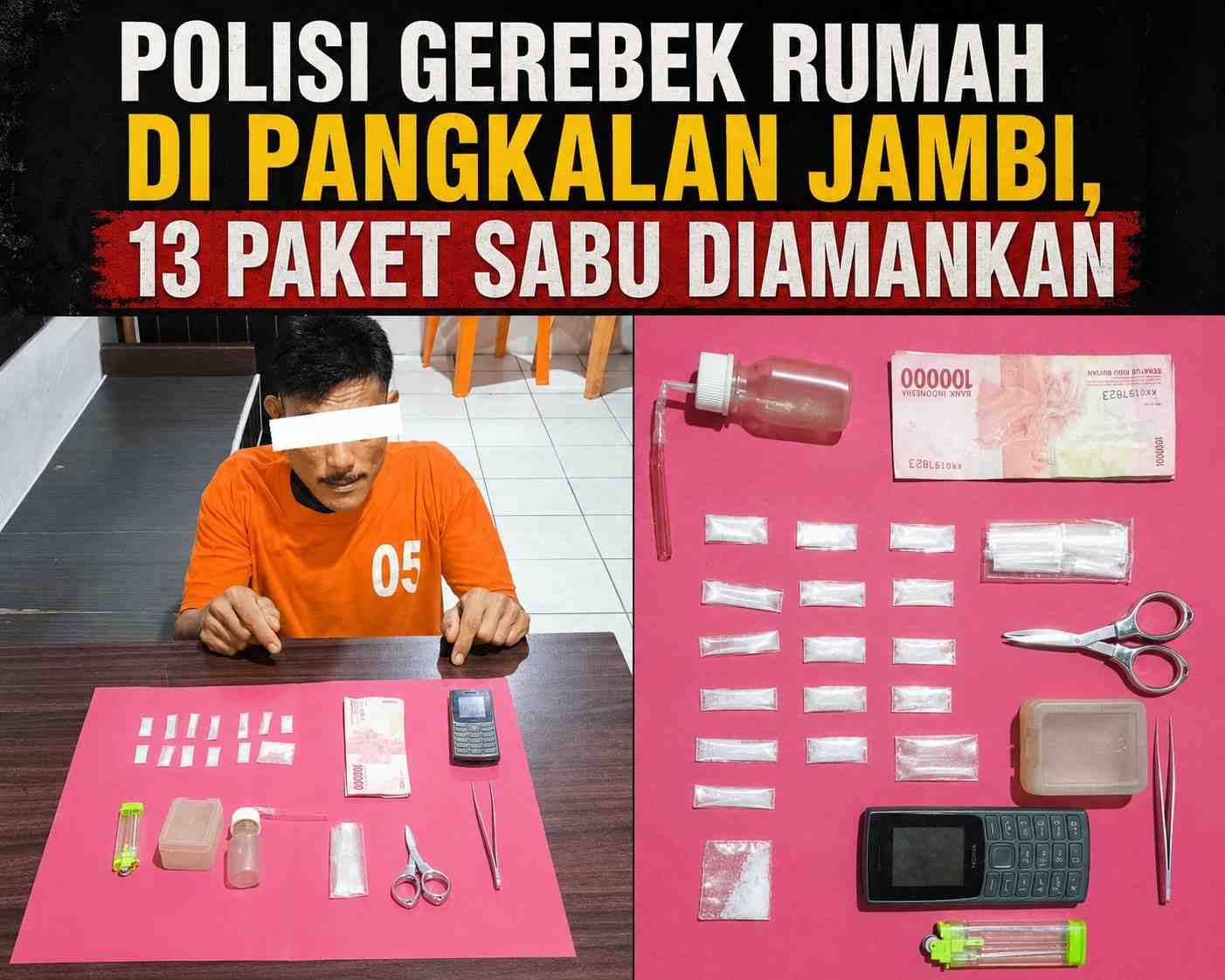 Polisi Gerebek Rumah di Pangkalan Jambi, 13 Paket Sabu Diamankan