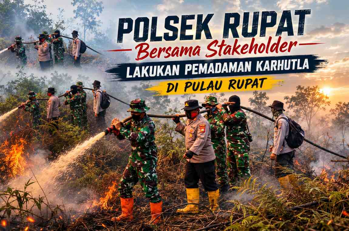 Polsek Rupat Bersama Stakeholder Lakukan Pemadaman Karhutla di Pulau Rupat