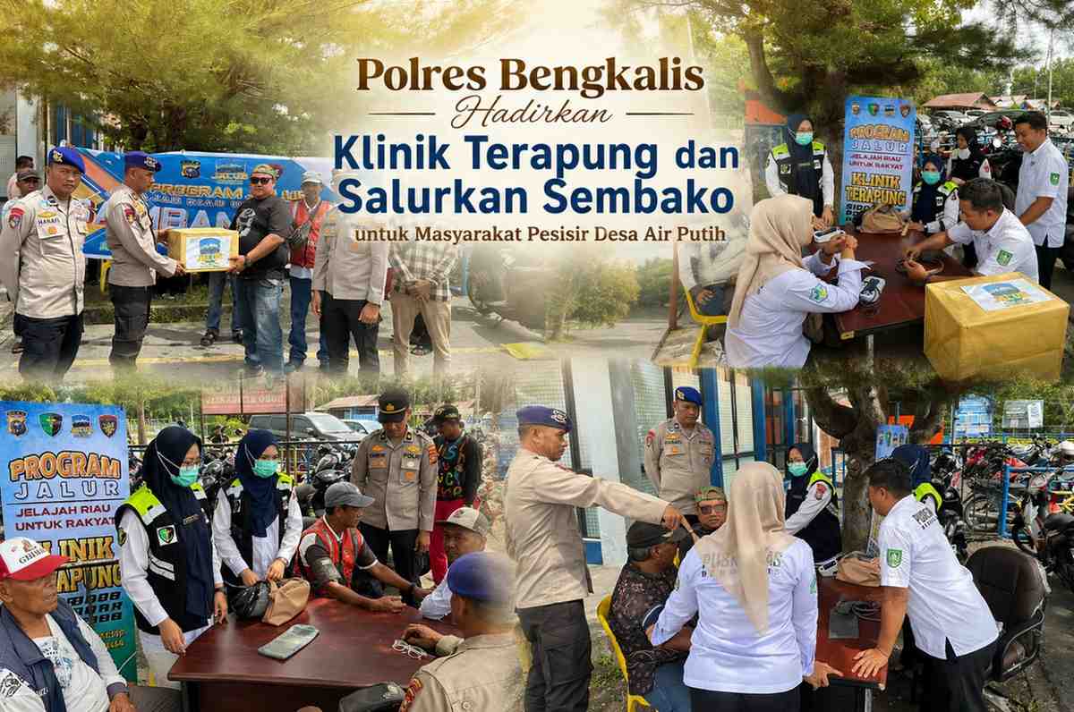 Polres Bengkalis Hadirkan Klinik Terapung dan Salurkan Sembako untuk Masyarakat Pesisir Desa Air Putih