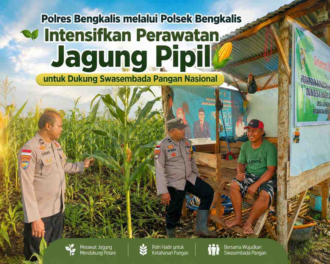 Polres Bengkalis melalui Polsek Bengkalis Intensifkan Perawatan Jagung Pipil untuk Dukung Swasembada Pangan Nasional
