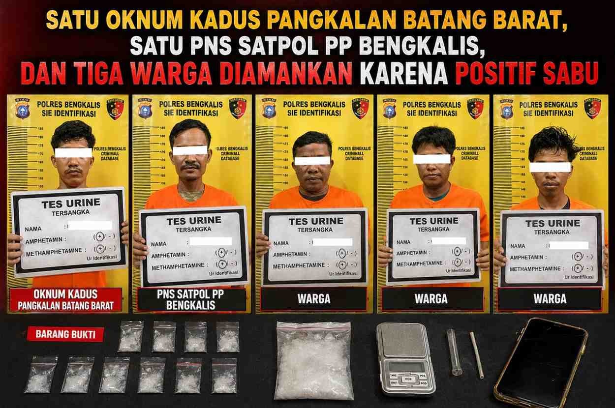 Satu Oknum Kadus Pangkalan Batang Barat, Satu PNS Satpol PP Bengkalis, dan Tiga Warga Diamankan karena Positif Sabu
