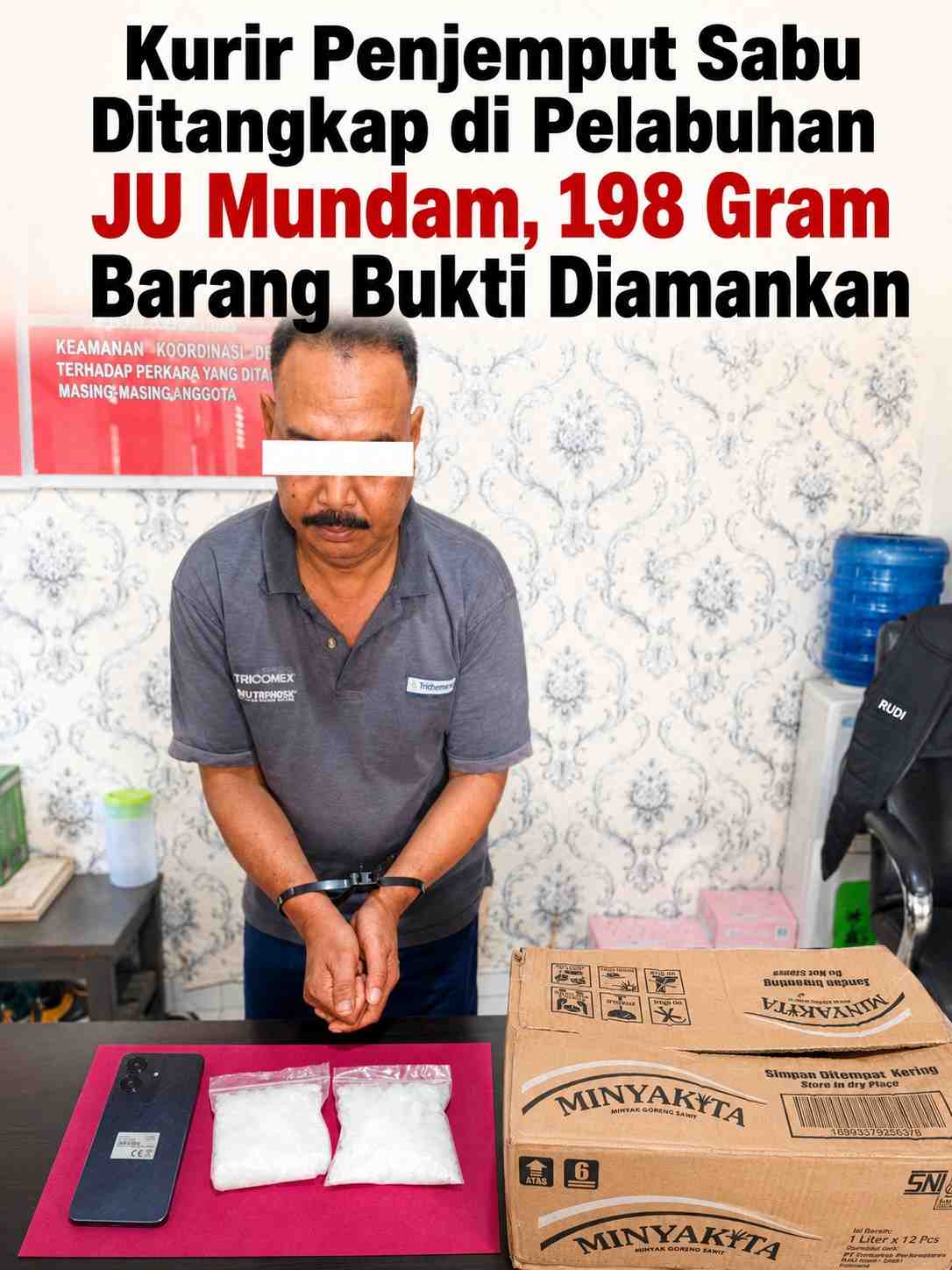 Kurir Penjemput Sabu Ditangkap di Pelabuhan JU Mundam, 198 Gram Barang Bukti Diamankan