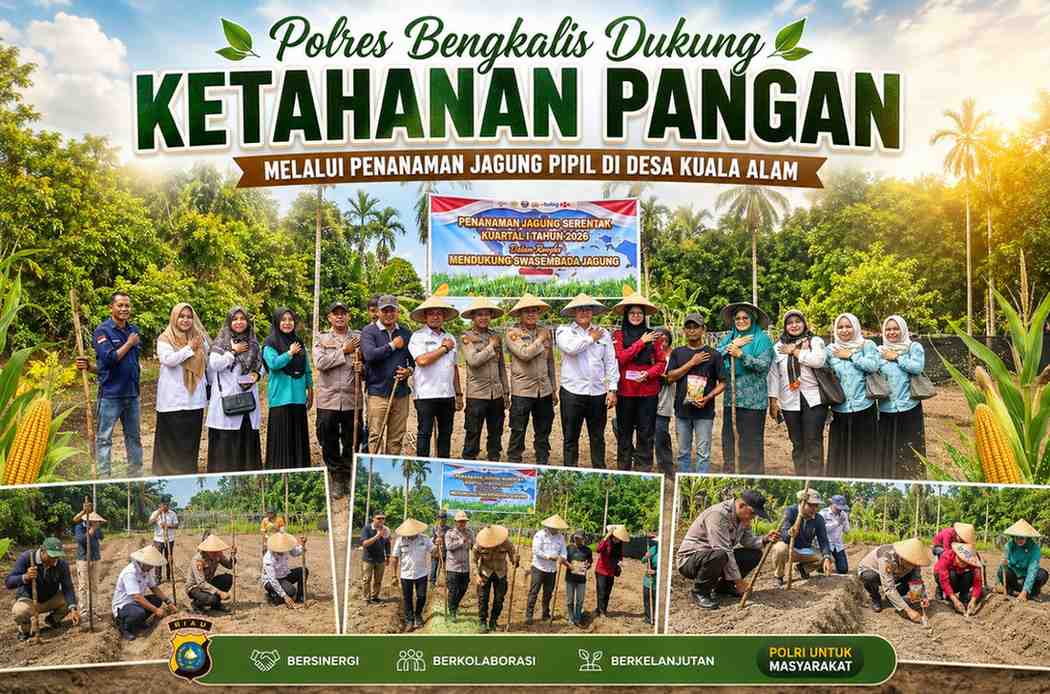 Polres Bengkalis Dukung Ketahanan Pangan Melalui Penanaman Jagung Pipil di Desa Kuala Alam