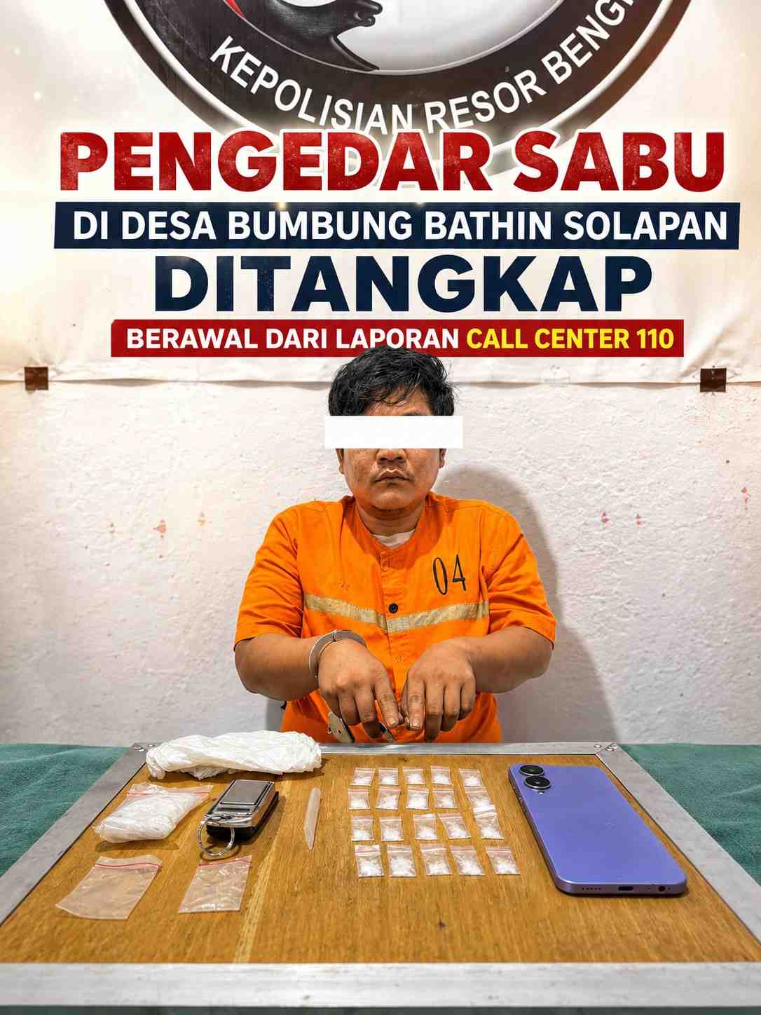 Pengedar Sabu di Desa Bumbung Bathin Solapan Ditangkap, Berawal dari Laporan Call Center 110