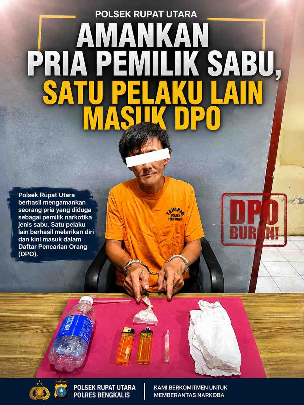 Polsek Rupat Utara Amankan Pria Pemilik Sabu, Satu Pelaku Lain Masuk DPO