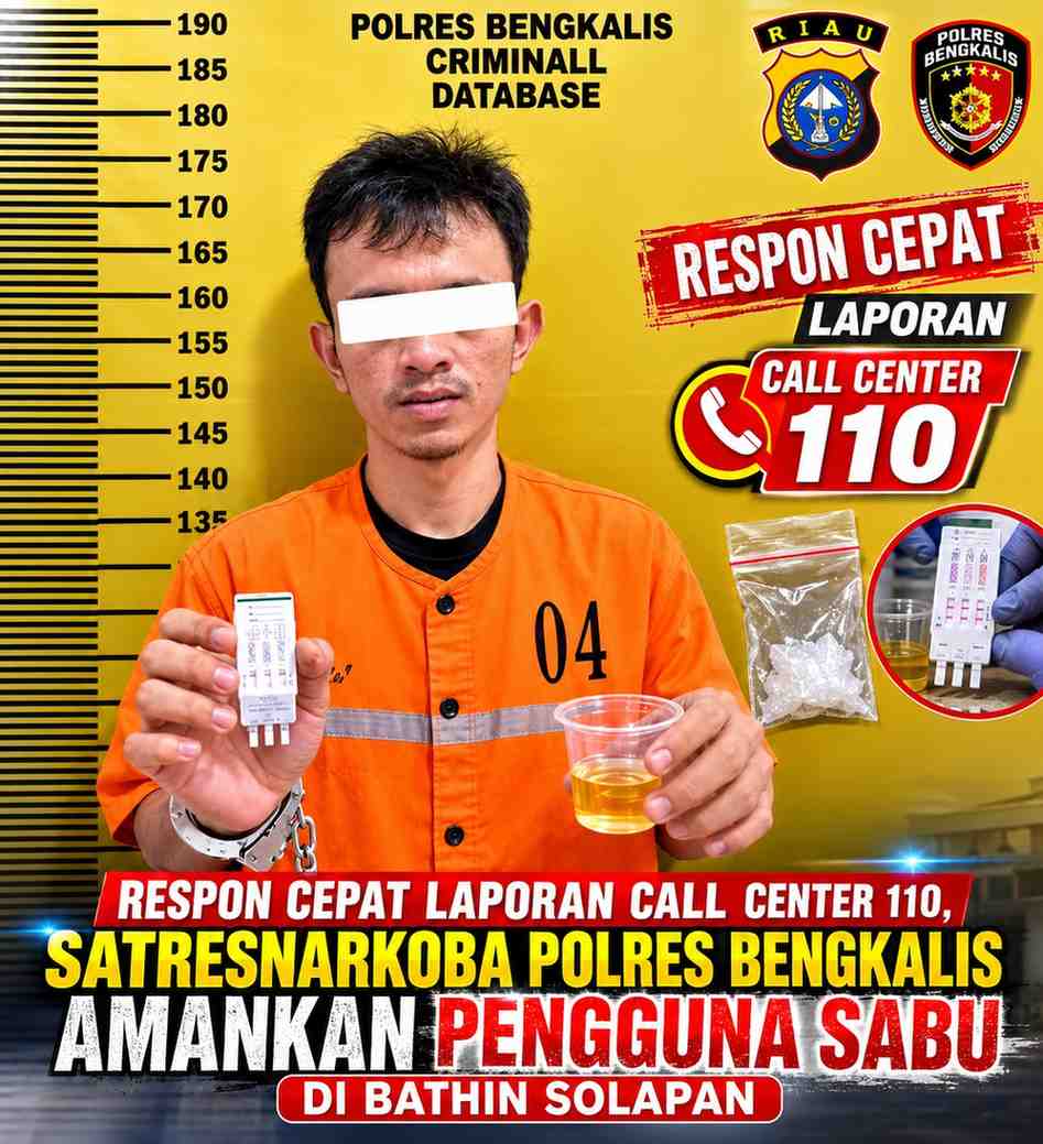 Respon Cepat Laporan Call Center 110, Satresnarkoba Polres Bengkalis Amankan Pengguna Sabu di Bathin Solapan