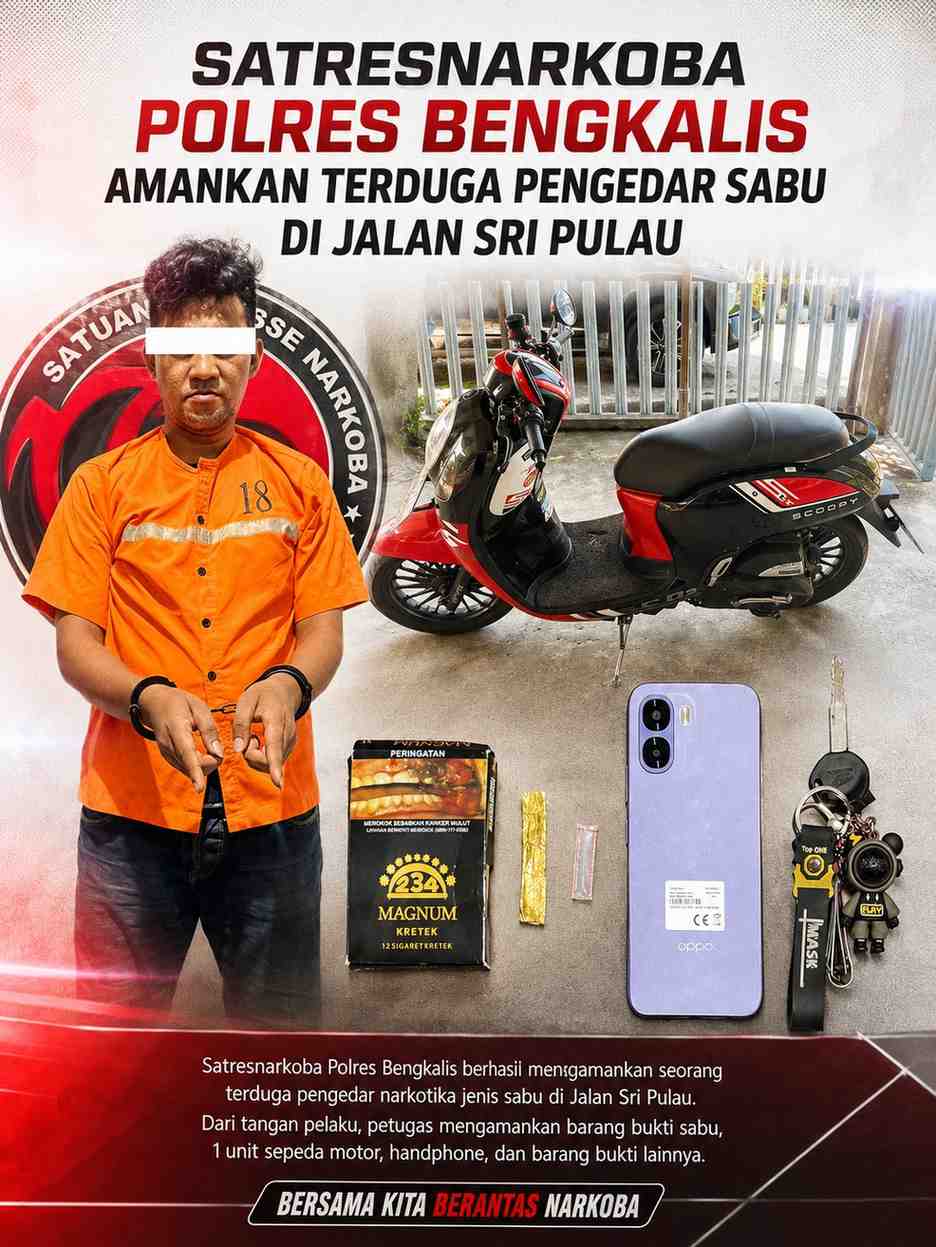 Satresnarkoba Polres Bengkalis Amankan Terduga Pengedar Sabu di Jalan Sri Pulau