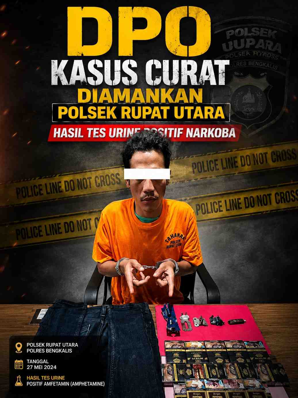 DPO Kasus Curat Diamankan Polsek Rupat Utara, Hasil Tes Urine Positif Narkoba