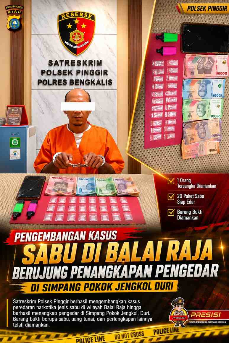 Pengembangan Kasus Sabu di Balai Raja Berujung Penangkapan Pengedar di Simpang Pokok Jengkol Duri